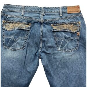 Guess Jeans Falcon Mens 40 Bootcut Blue Denim Embroidered Studded Button Fly Y2K